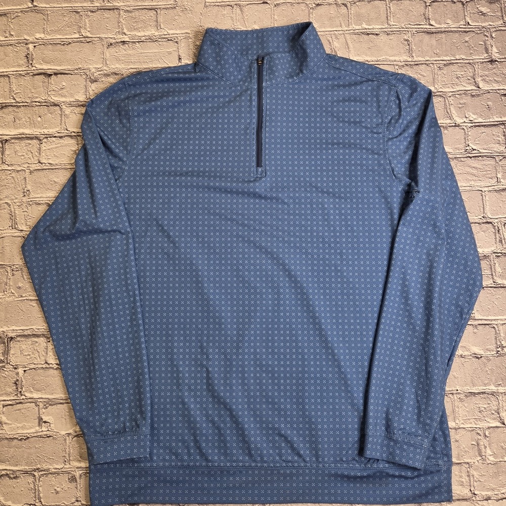 Vivid Golf Long Sleeve Polo Shirt Men Large Blue Geometric Performance Stretch